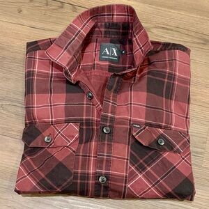 Armani Exchange Red and Black Plaid Casual Button Down Shirt